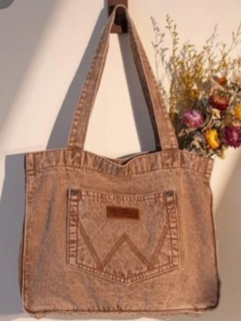 Wrangler Stitch Denim Tote Bag Brown NWT